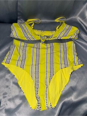 Lemlem Bright Yellow Striped-Trim Bikini